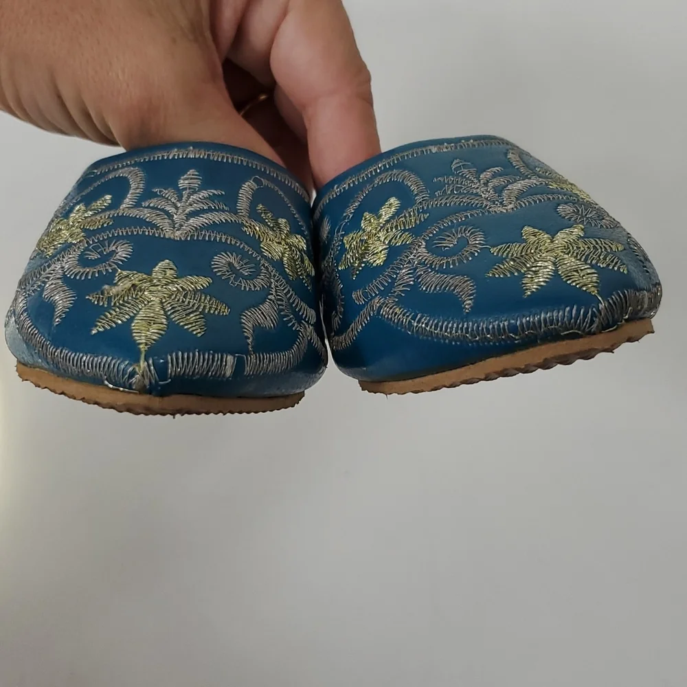 Moroccian leather embroidered slippers baby size... 3 or 4
